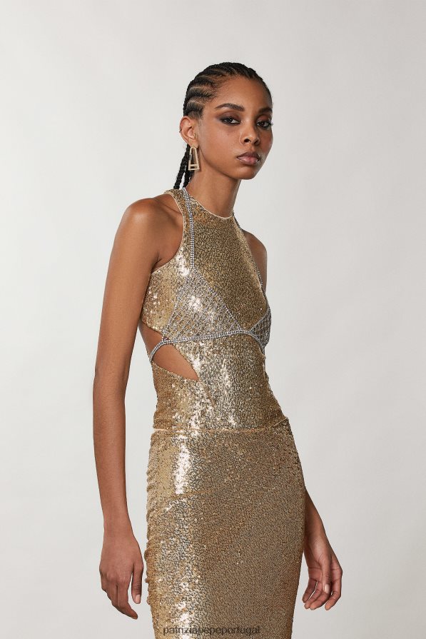 Patrizia Pepe mulheres body com recorte de lantejoulas ouro fosco e brilhante vestuário TX086V366