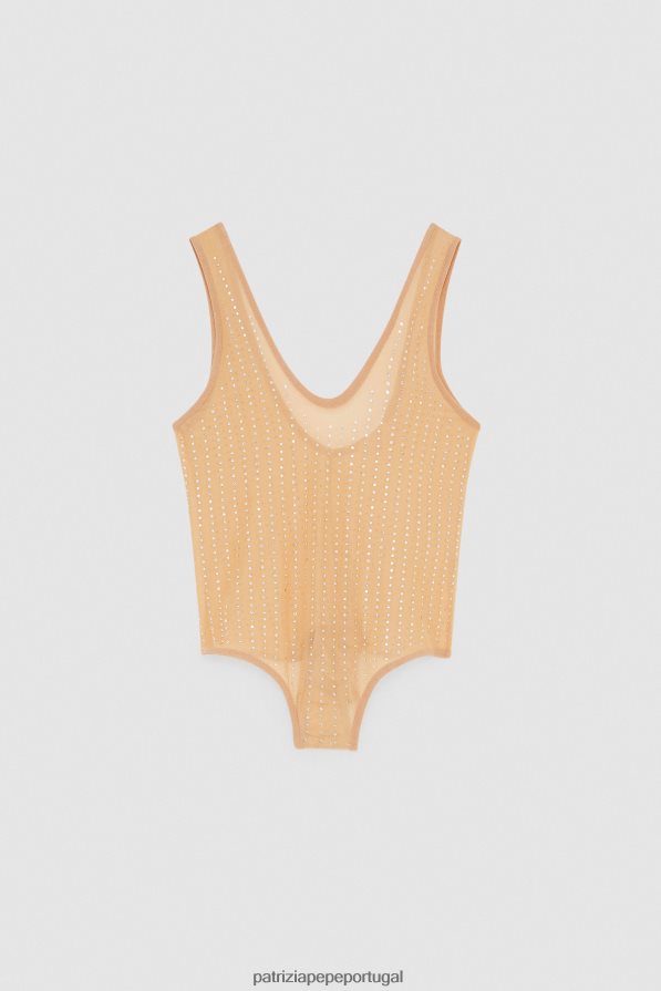 Patrizia Pepe mulheres body de tule com strass nu e cristal vestuário TX086V321