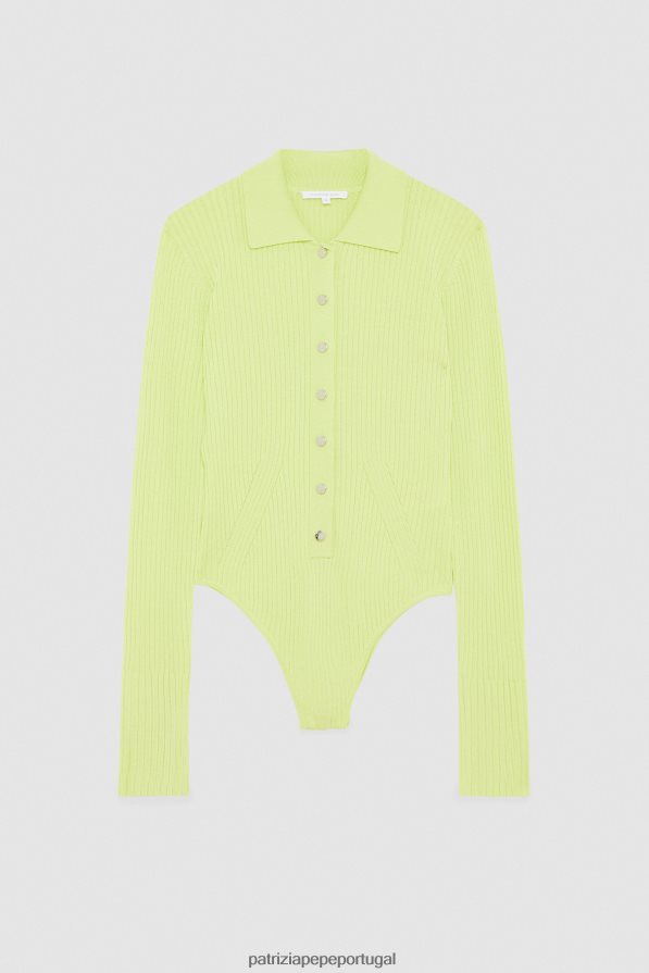 Patrizia Pepe mulheres body em malha canelada limão ensolarado vestuário TX086V415