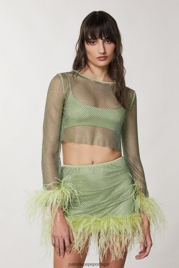 Patrizia Pepe mulheres camisa macia com strass margarita verde vestuário TX086V277