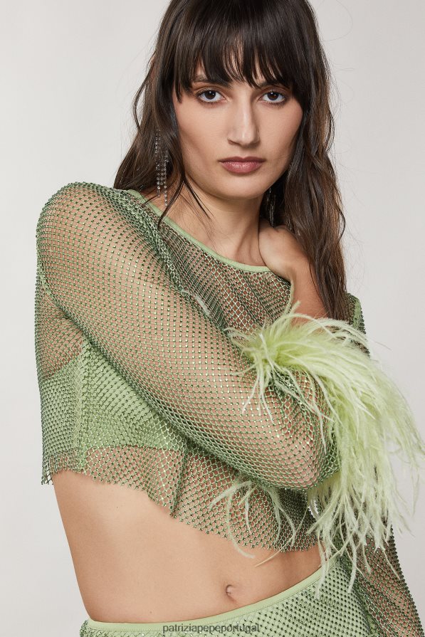 Patrizia Pepe mulheres camisa macia com strass margarita verde vestuário TX086V277