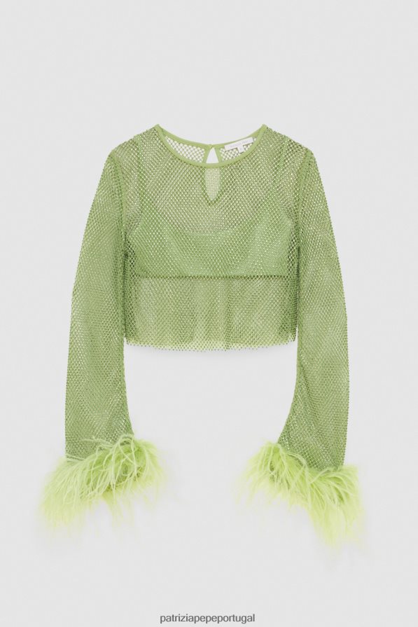 Patrizia Pepe mulheres camisa macia com strass margarita verde vestuário TX086V277