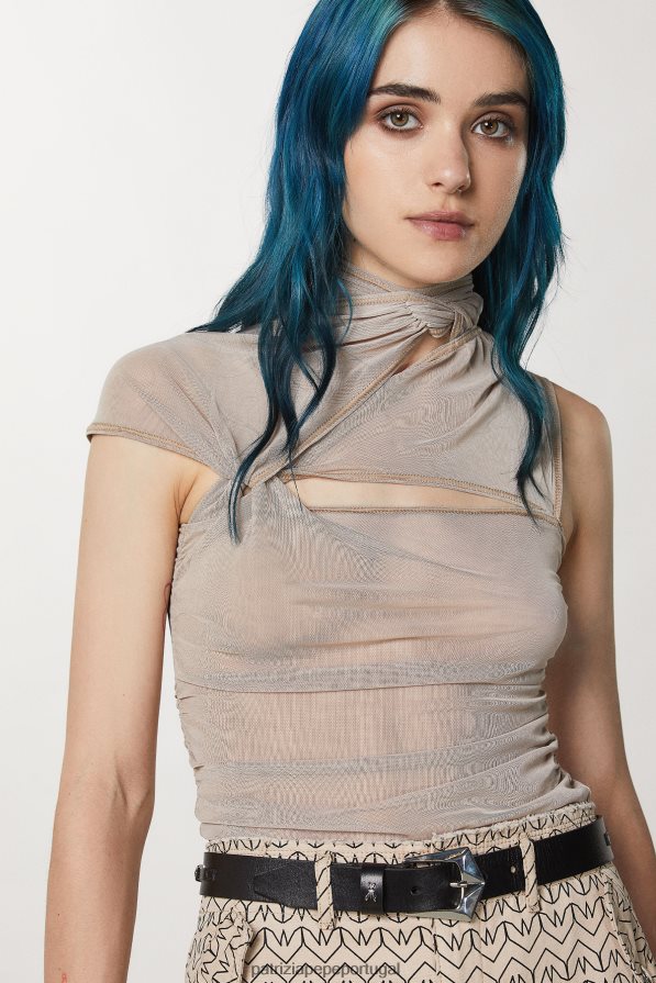 Patrizia Pepe mulheres camiseta cruzada de um ombro só artesanal bege vestuário TX086V633