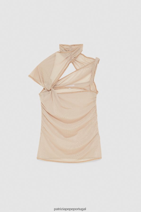 Patrizia Pepe mulheres camiseta cruzada de um ombro só artesanal bege vestuário TX086V633
