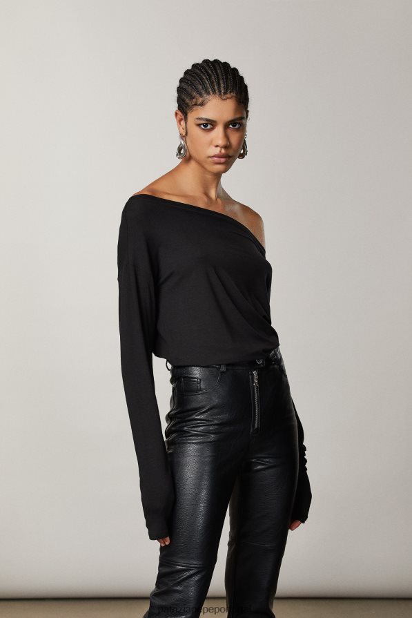 Patrizia Pepe mulheres camiseta de manga comprida "essencial" Nero vestuário TX086V356