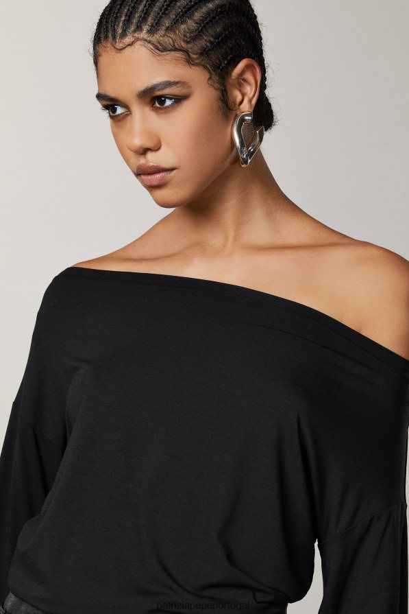 Patrizia Pepe mulheres camiseta de manga comprida \"essencial\" Nero vestuário TX086V356