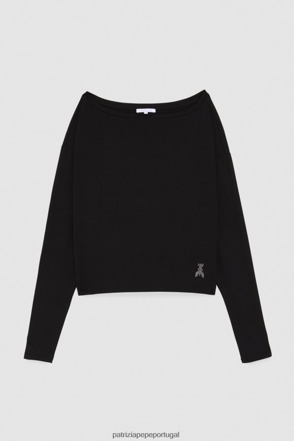 Patrizia Pepe mulheres camiseta de manga comprida \"essencial\" Nero vestuário TX086V356