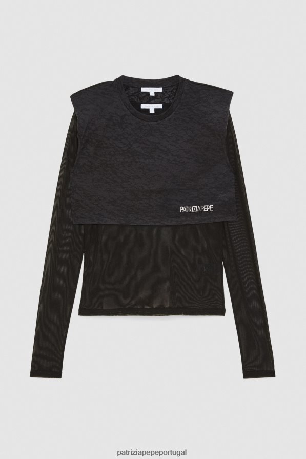 Patrizia Pepe mulheres camiseta em jersey macio Nero vestuário TX086V166