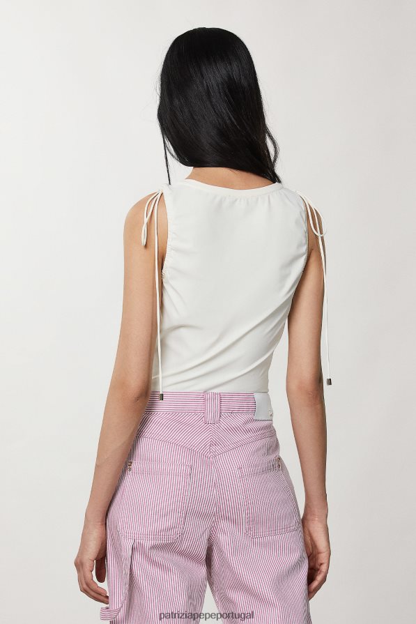 Patrizia Pepe mulheres regata jersey com gola redonda linho branco vestuário TX086V226