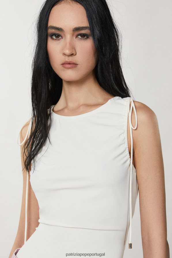 Patrizia Pepe mulheres regata jersey com gola redonda linho branco vestuário TX086V226