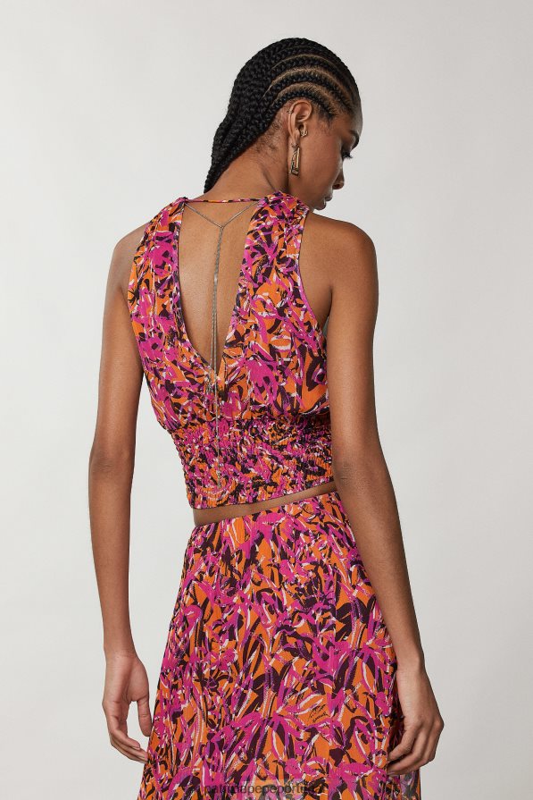 Patrizia Pepe mulheres top com decote em V com detalhe de joias laranja suculenta abstrata vestuário TX086V602