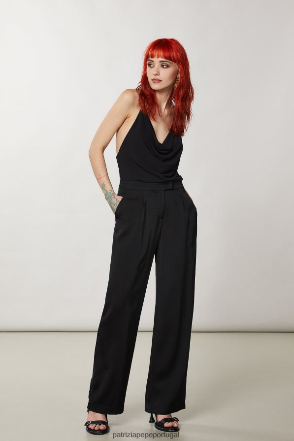 Patrizia Pepe mulheres top com detalhe de joias Nero vestuário TX086V350