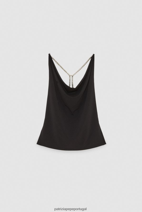 Patrizia Pepe mulheres top com detalhe de joias Nero vestuário TX086V350