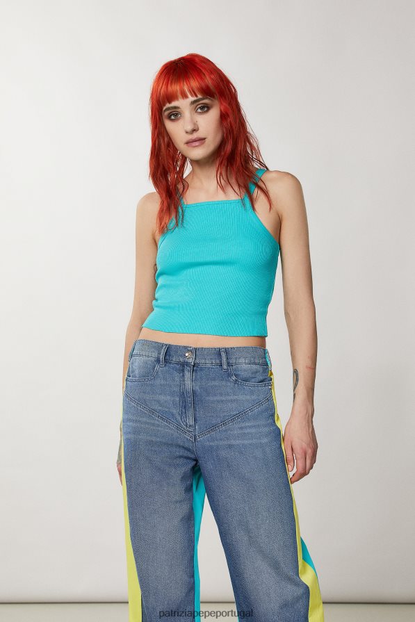 Patrizia Pepe mulheres top cropped em malha canelada verde água vestuário TX086V202