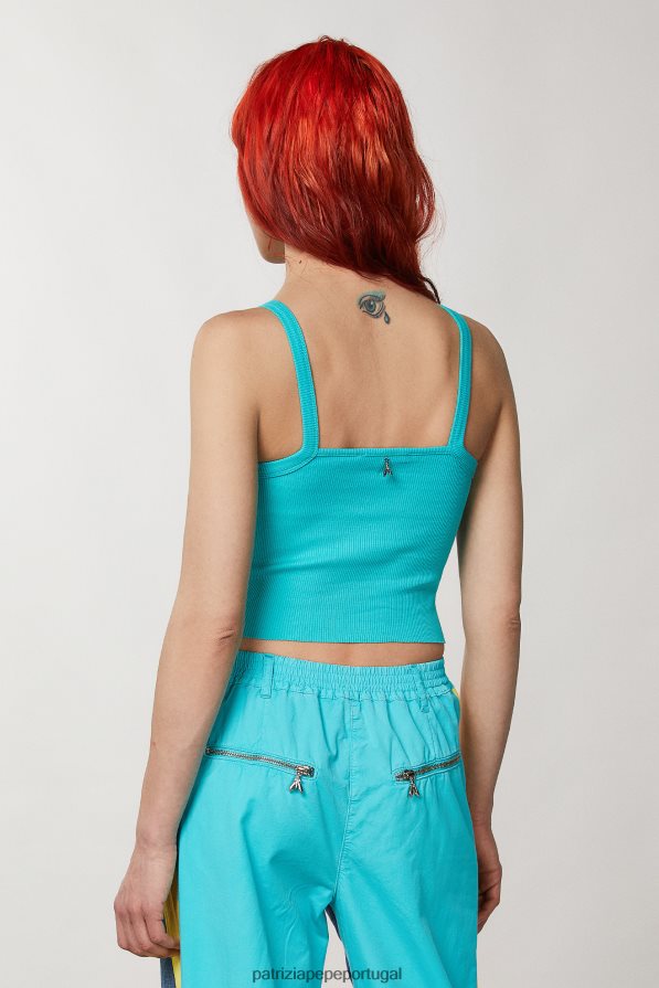 Patrizia Pepe mulheres top cropped em malha canelada verde água vestuário TX086V202