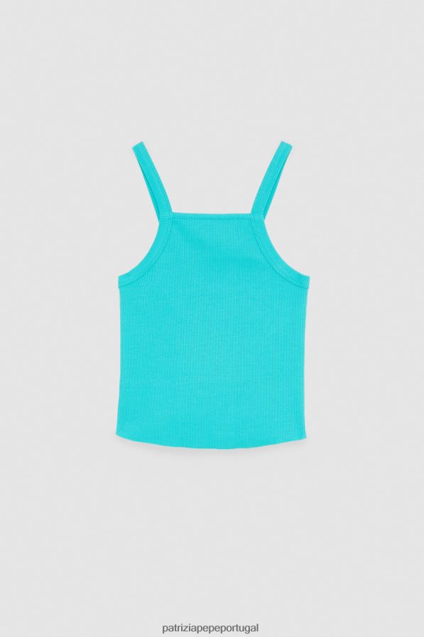 Patrizia Pepe mulheres top cropped em malha canelada verde água vestuário TX086V202