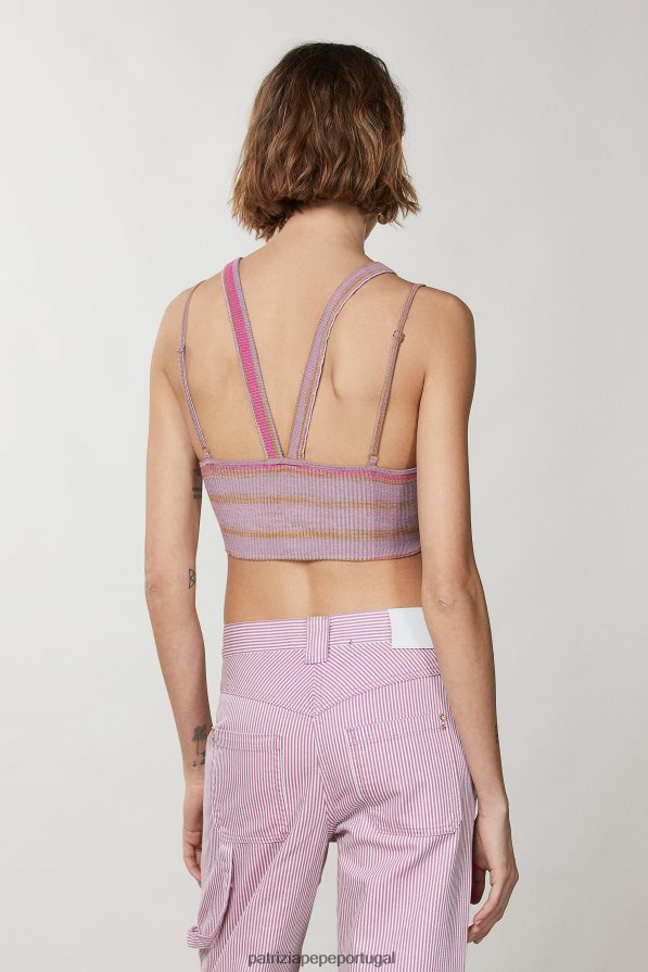 Patrizia Pepe mulheres top curto em malha canelada costela fuxia pacífica vestuário TX086V224