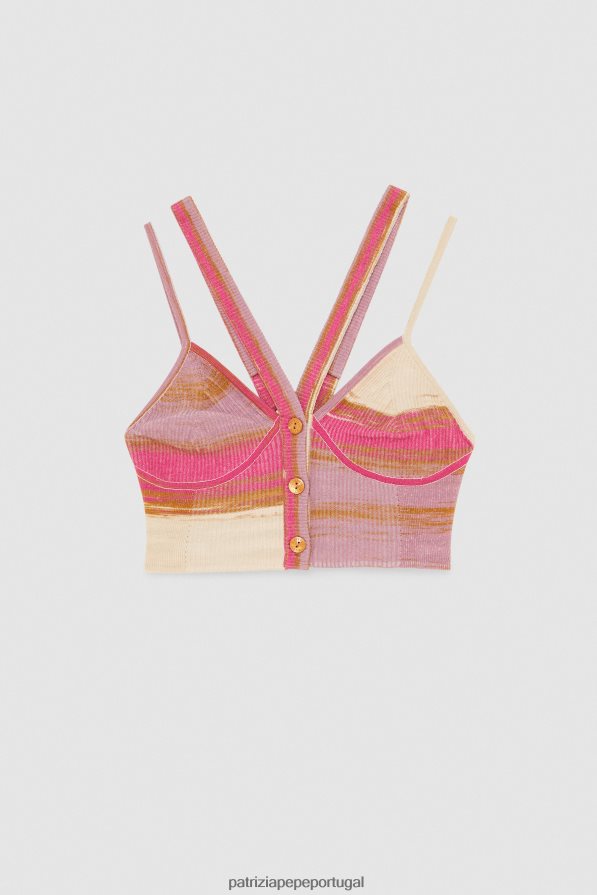 Patrizia Pepe mulheres top curto em malha canelada costela fuxia pacífica vestuário TX086V224