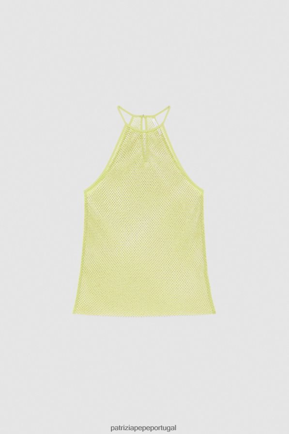 Patrizia Pepe mulheres top de gola redonda em malha de strass limão ensolarado vestuário TX086V416