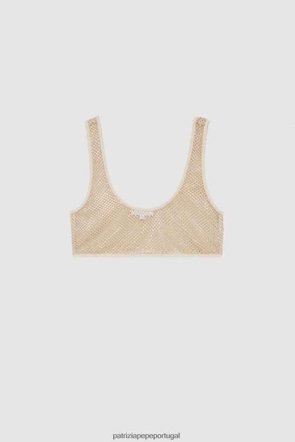 Patrizia Pepe mulheres top de malha com strass martíni bege vestuário TX086V285