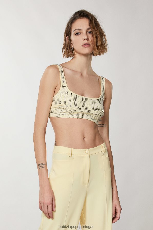 Patrizia Pepe mulheres top de strass clareza amarelo vestuário TX086V302