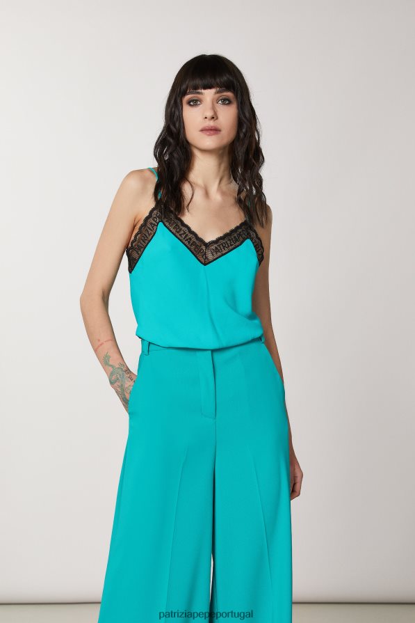 Patrizia Pepe mulheres top de viscose com detalhe de amarração ilusão verde vestuário TX086V407