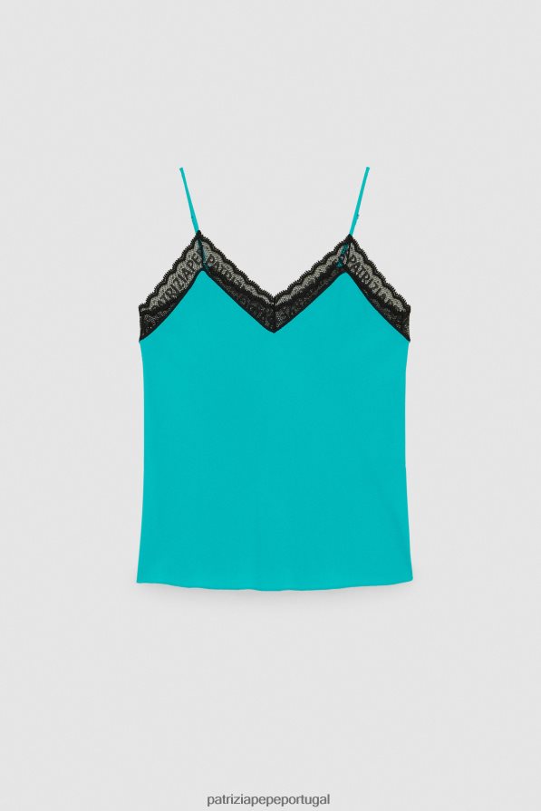 Patrizia Pepe mulheres top de viscose com detalhe de amarração ilusão verde vestuário TX086V407