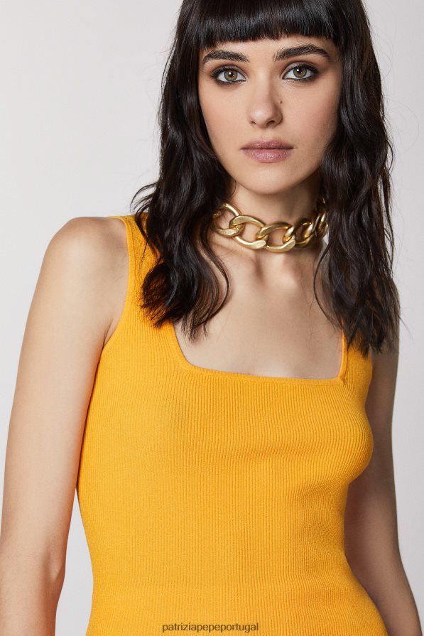 Patrizia Pepe mulheres top de viscose em malha canelada laranja suculenta vestuário TX086V401