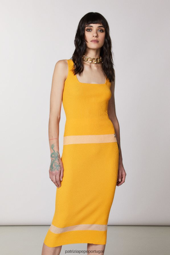 Patrizia Pepe mulheres top de viscose em malha canelada laranja suculenta vestuário TX086V401