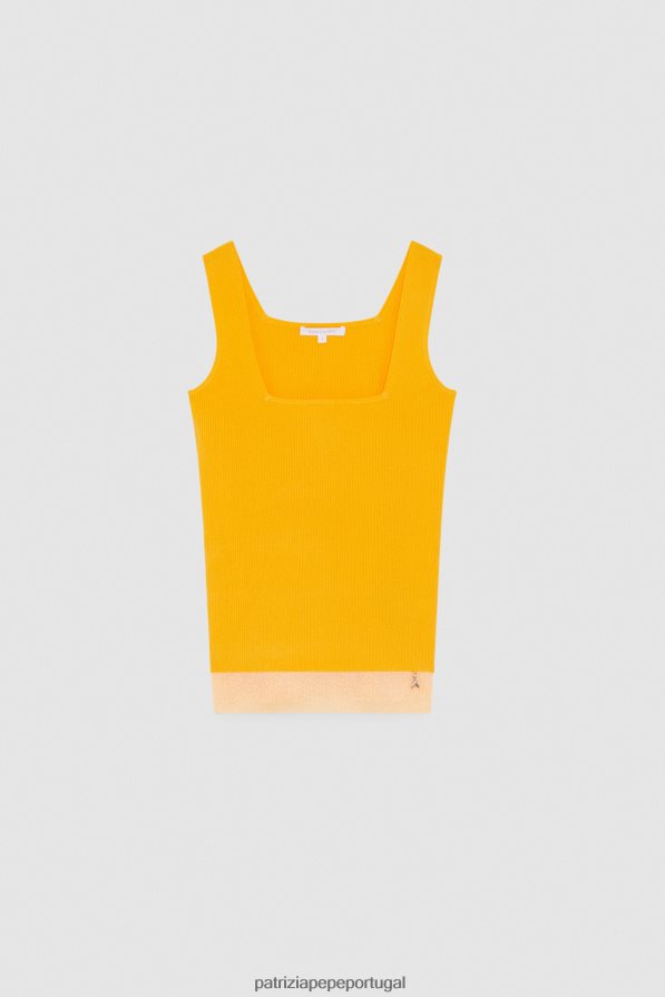 Patrizia Pepe mulheres top de viscose em malha canelada laranja suculenta vestuário TX086V401