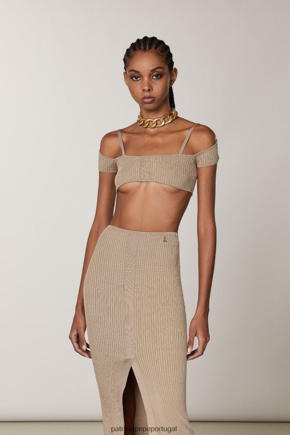 Patrizia Pepe mulheres top em malha canelada bege sonhador vestuário TX086V621