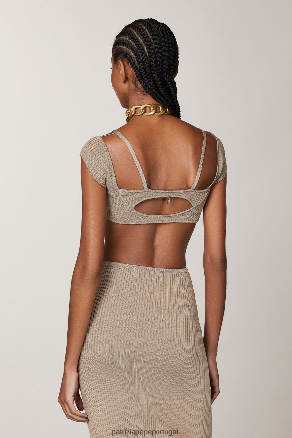 Patrizia Pepe mulheres top em malha canelada bege sonhador vestuário TX086V621