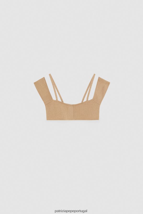 Patrizia Pepe mulheres top em malha canelada bege sonhador vestuário TX086V621