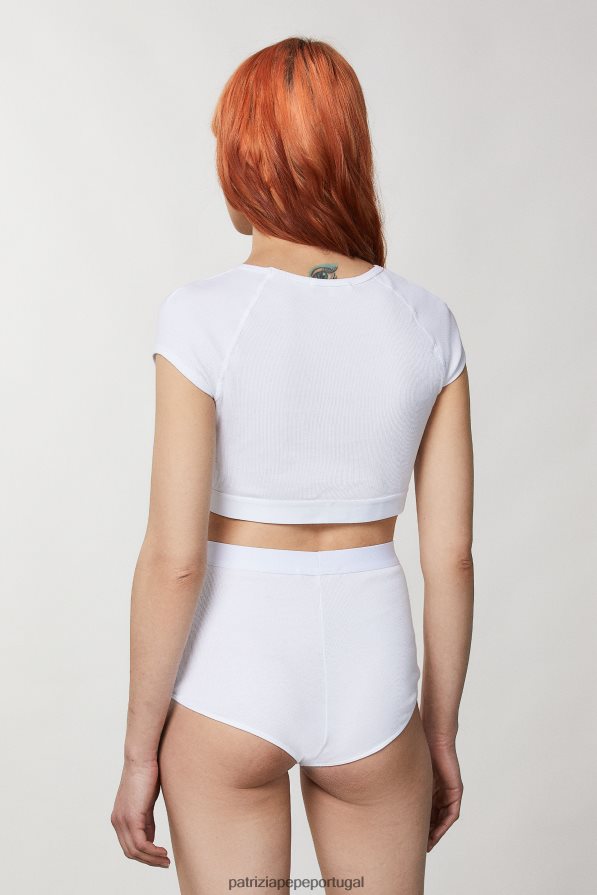 Patrizia Pepe mulheres top em malha canelada com strass branco vestuário TX086V389