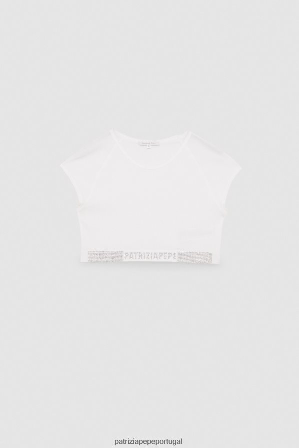 Patrizia Pepe mulheres top em malha canelada com strass branco vestuário TX086V389