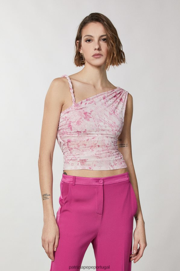 Patrizia Pepe mulheres top franzido de um ombro só Flor rosa vestuário TX086V303