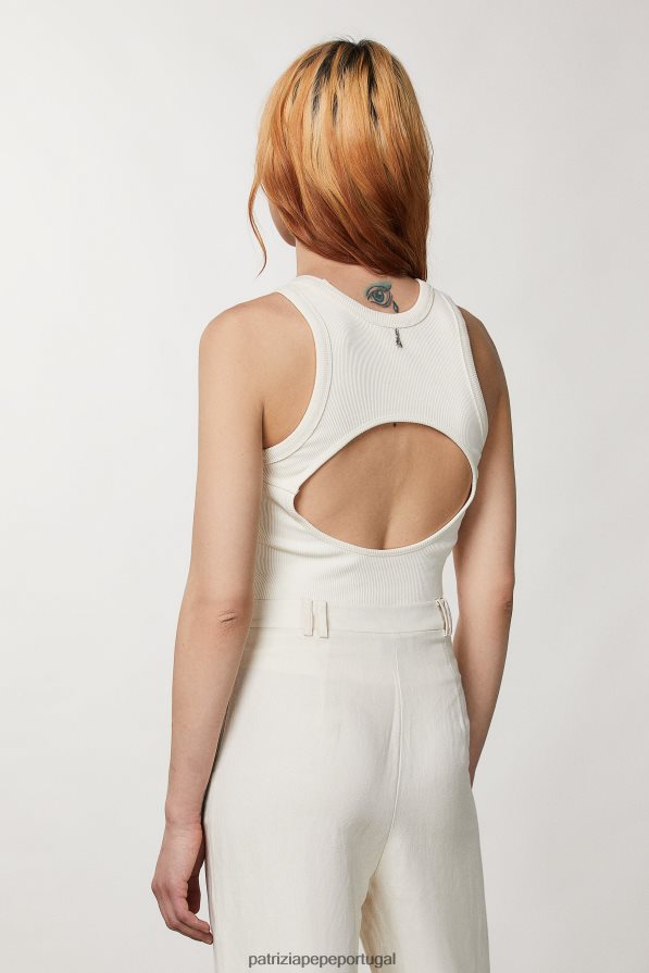 Patrizia Pepe mulheres top recortado em malha canelada linho branco vestuário TX086V555