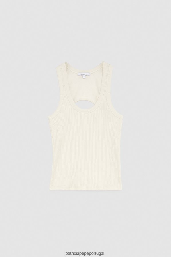 Patrizia Pepe mulheres top recortado em malha canelada linho branco vestuário TX086V555