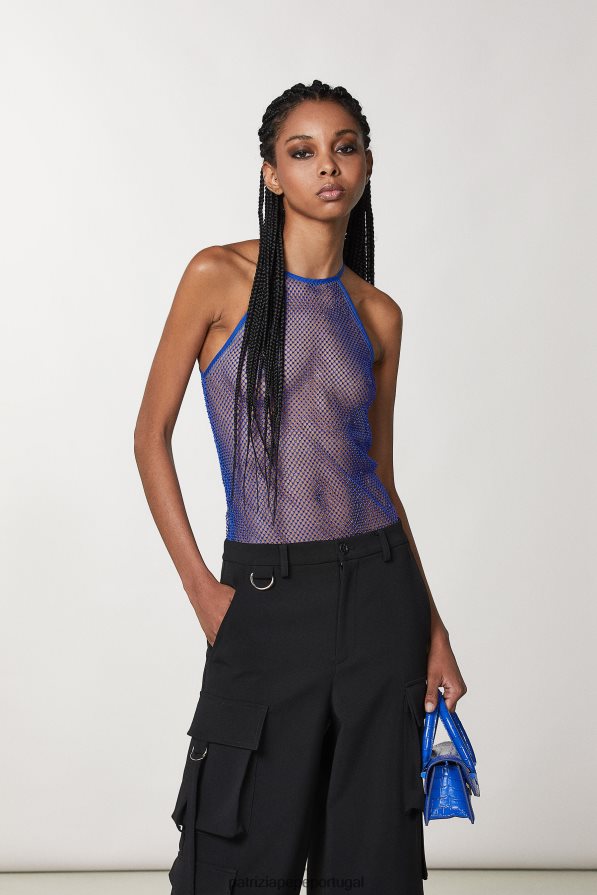 Patrizia Pepe mulheres top sem mangas com strass raio azul vestuário TX086V11