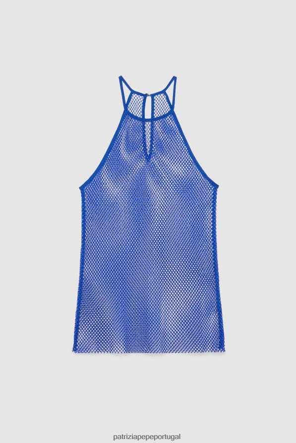 Patrizia Pepe mulheres top sem mangas com strass raio azul vestuário TX086V11