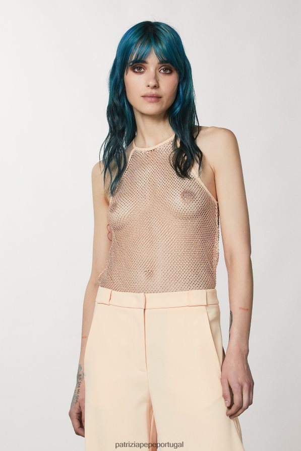 Patrizia Pepe mulheres top sem mangas com strass rubor astral vestuário TX086V82