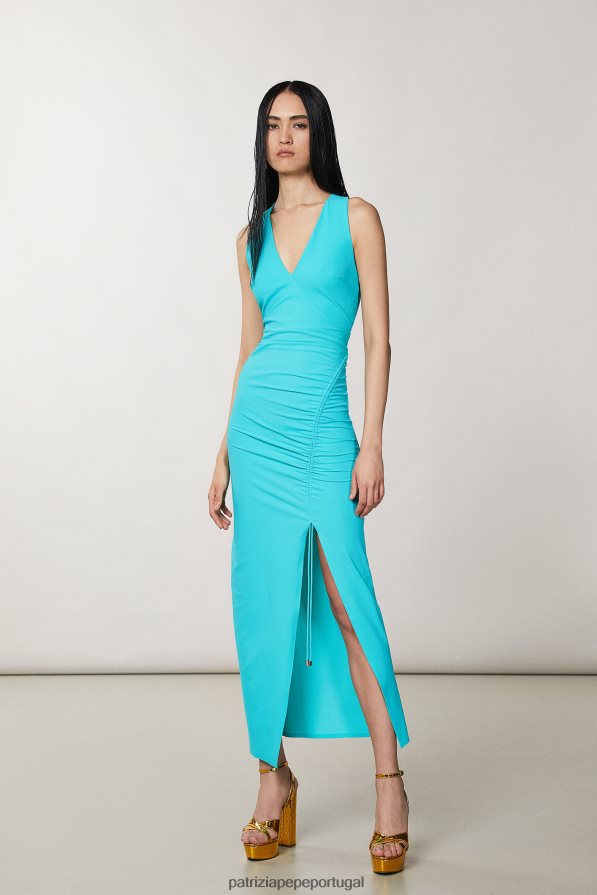 Patrizia Pepe mulheres vestido de jersey com decote em V verde água vestuário TX086V205