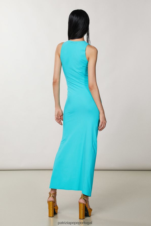 Patrizia Pepe mulheres vestido de jersey com decote em V verde água vestuário TX086V205