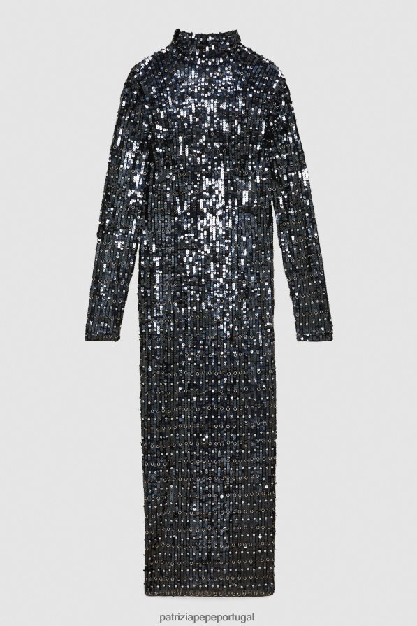 Patrizia Pepe mulheres vestido de paetê com costas abertas lantejoulas pretas e prata vestuário TX086V707
