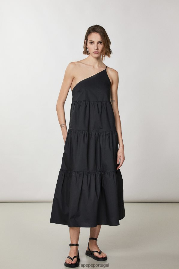 Patrizia Pepe mulheres vestido essencial de um ombro só Nero vestuário TX086V323