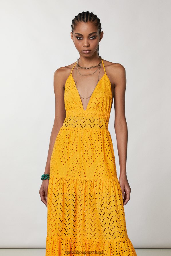 Patrizia Pepe mulheres vestido longo bordado inglês em renda laranja suculenta vestuário TX086V218