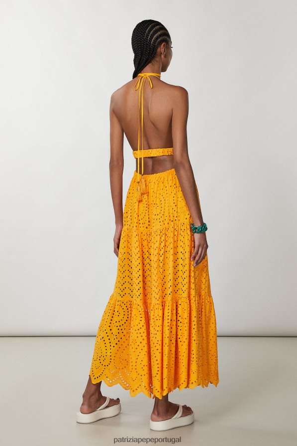 Patrizia Pepe mulheres vestido longo bordado inglês em renda laranja suculenta vestuário TX086V218
