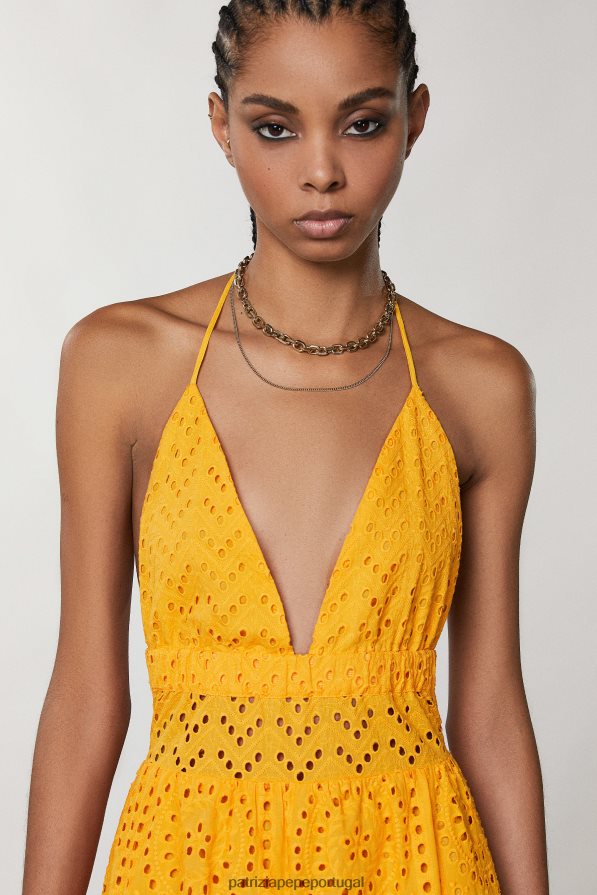 Patrizia Pepe mulheres vestido longo bordado inglês em renda laranja suculenta vestuário TX086V218