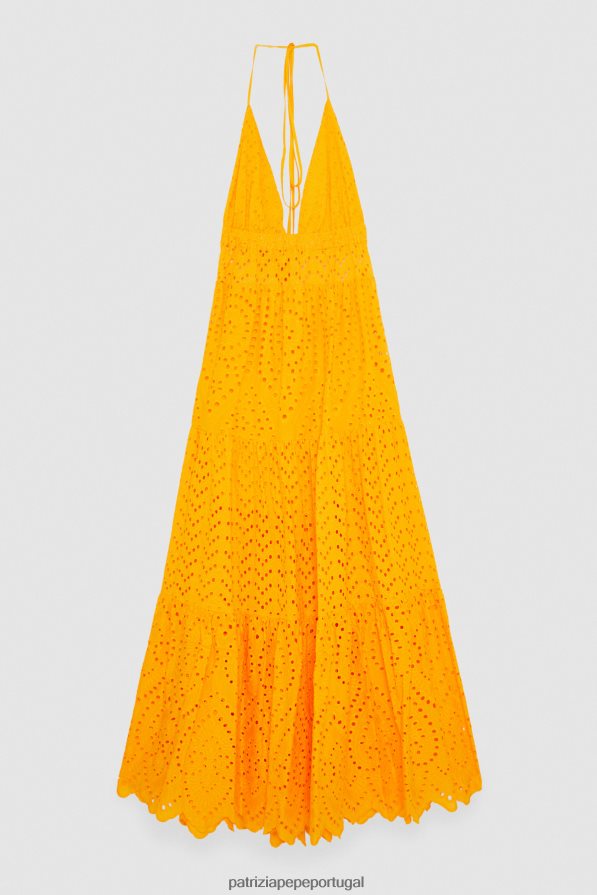 Patrizia Pepe mulheres vestido longo bordado inglês em renda laranja suculenta vestuário TX086V218
