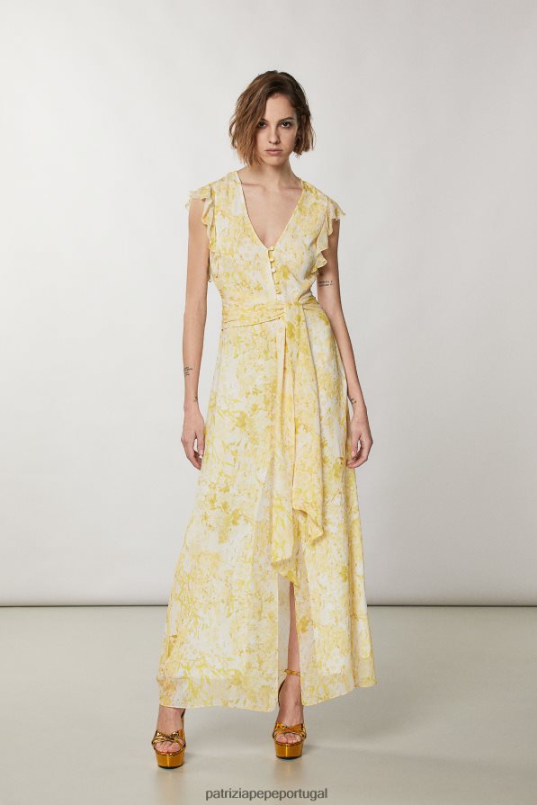 Patrizia Pepe mulheres vestido longo com cintura marcada Flor amarela vestuário TX086V299